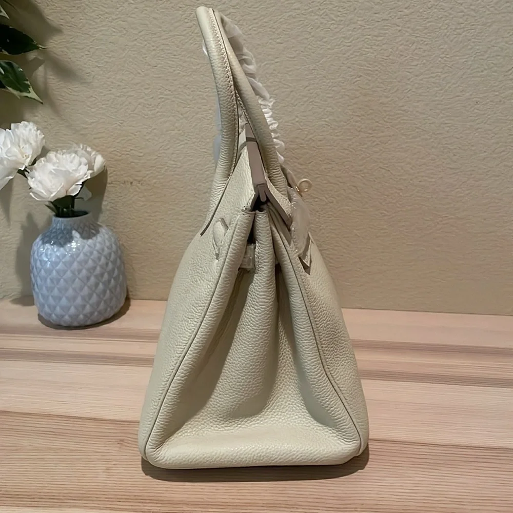 Top Handle Leather Satchel BK Cream White 30cm - Picture 3 of 9
